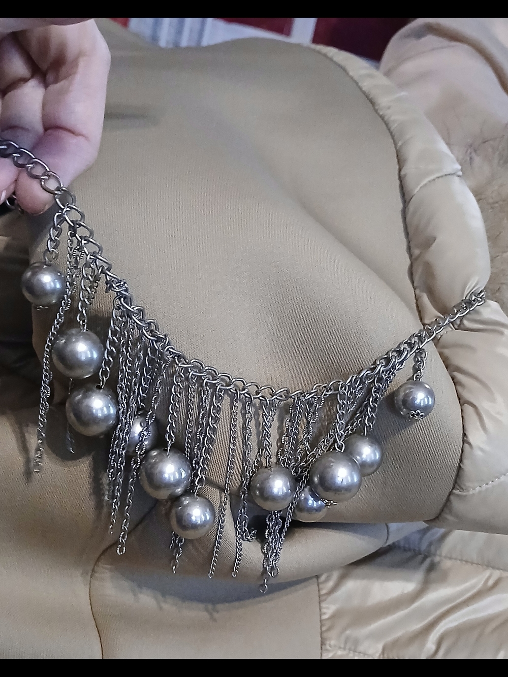 Silver-Tone Fringe Ball Necklace - Women Jewelry Vintage Ruby Rd